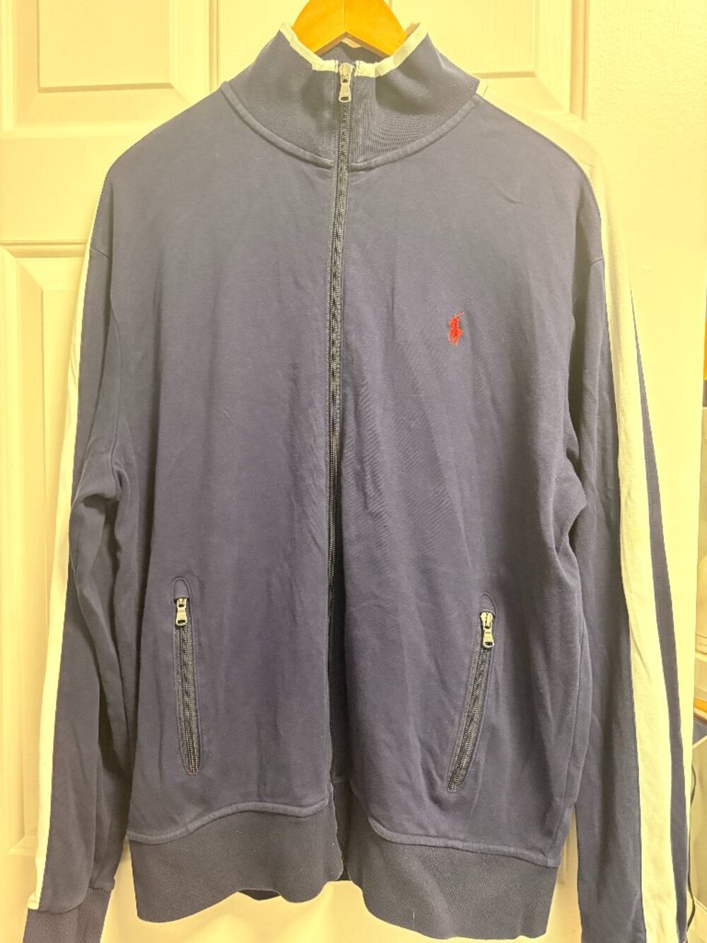 Polo Ralph Lauren Navy Blue White Striped Track Jacket Mens L